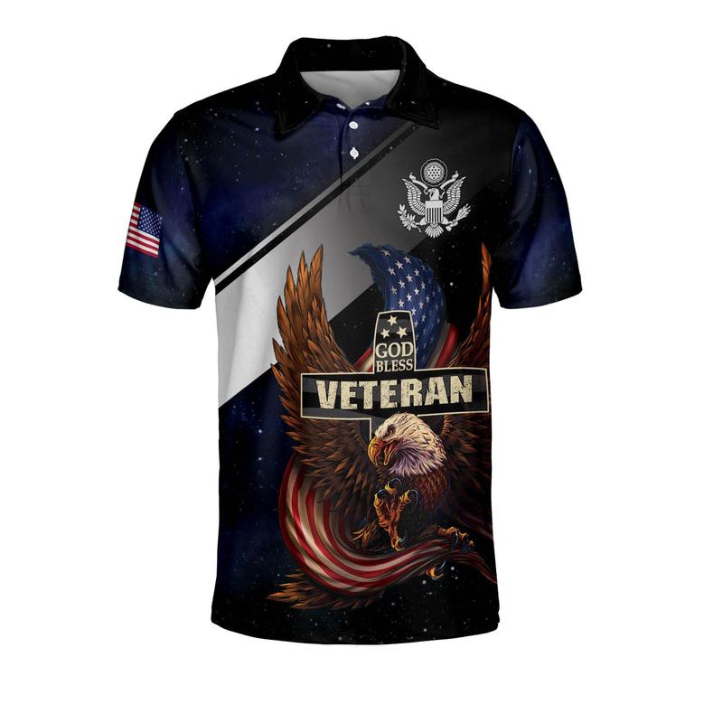 God Bless Veteran Day American Eagle Polo Shirt, Independence Day Shirt For Men