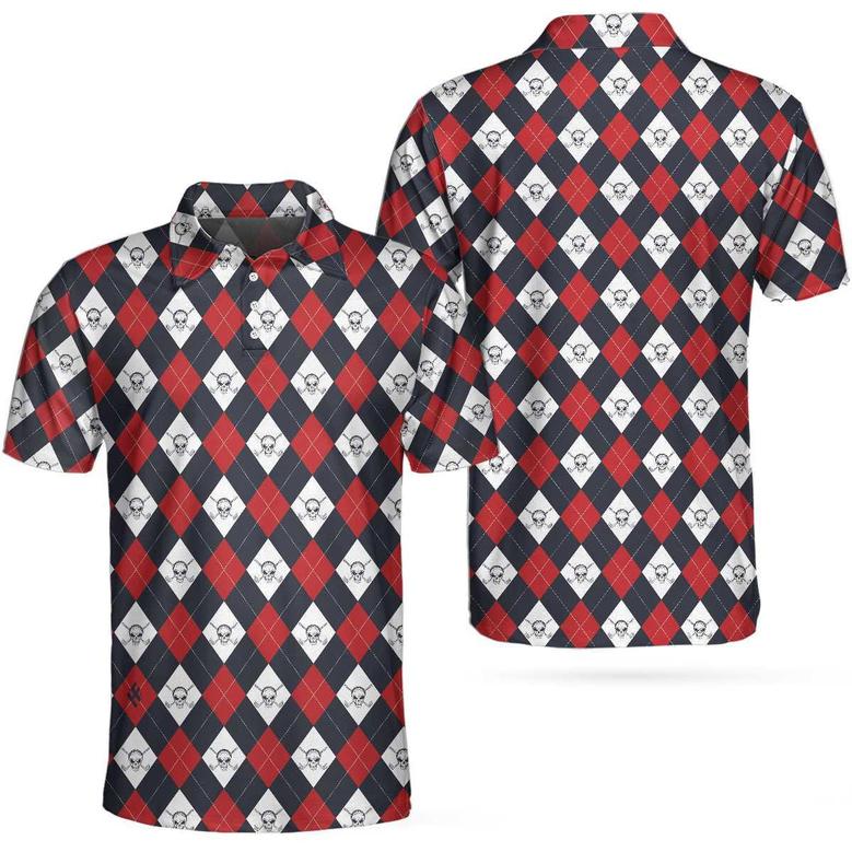 Golf Argyle Skull Short Sleeve Polo Shirt For Golf, Skull Golf Shirt For Men, Best Gift For Golfers Coolspod
