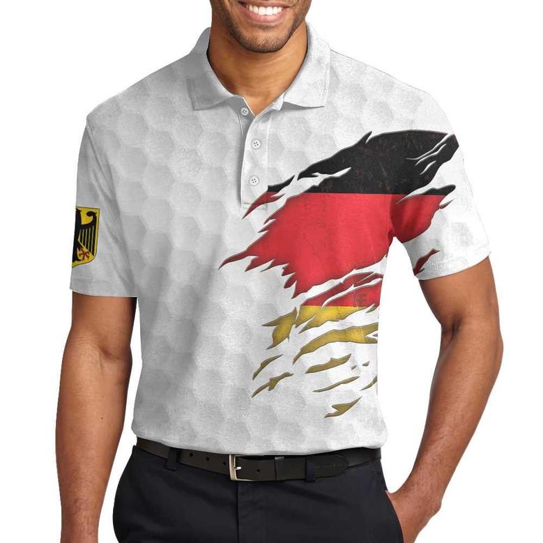 Golf Germany Flag Polo Shirt, White Golf Pattern Polo Shirt, German Golf Shirt For Men Coolspod