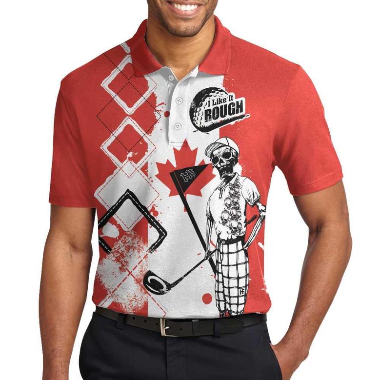 Golf I Like It Rough Canada Flag Polo Shirt, Argyle Pattern Skeleton Golfing Polo Shirt, Funny Golf Shirt For Men Coolspod