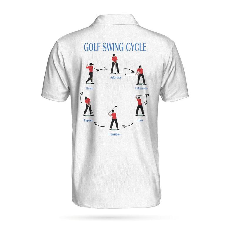 Golf Swing Life Cycle White Golf Polo Shirt, Best Golf Shirt For Men Coolspod