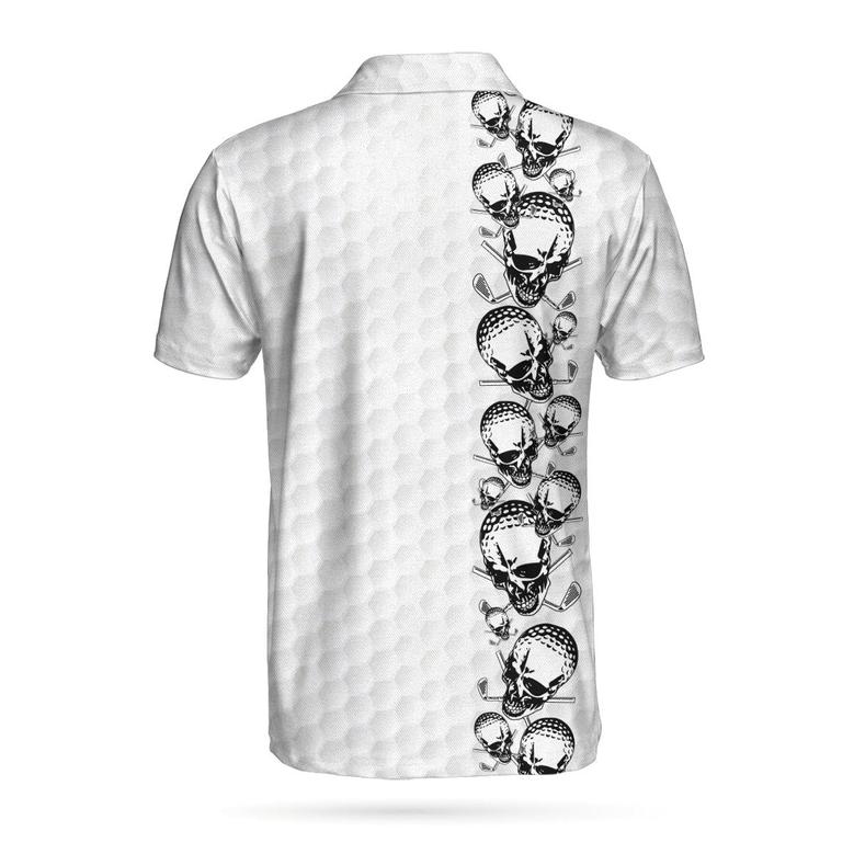 Golfing Skull Golf Ball And Clubs Shirt Polo Shirt, Golf Pattern Polo Shirt, Black And White Golf Shirt For Men Coolspod