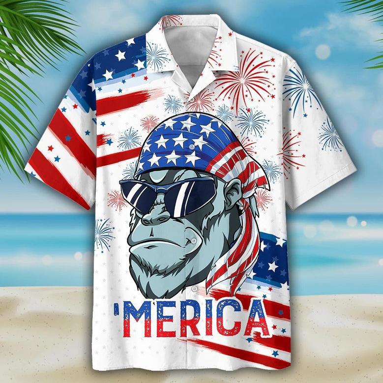 Gorila Hawaiian Shirt For Independence's Day, Usa Flag Pattern Merica Hawaiian Shirt, Patriotic Hawaii Shirt