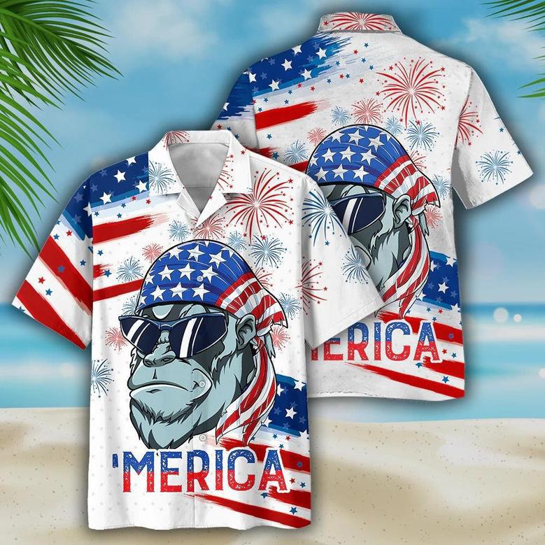 Gorila Hawaiian Shirt For Independence's Day, Usa Flag Pattern Merica Hawaiian Shirt, Patriotic Hawaii Shirt