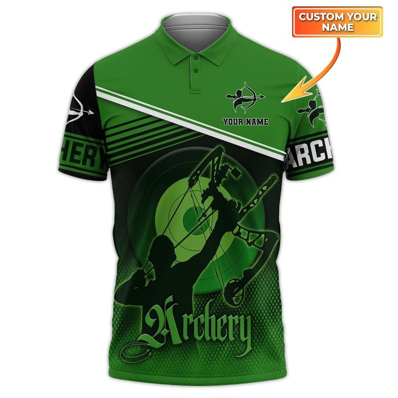 Green Archery Polo Shirt Customize Name For Men, Women, Archery Shirts, Archery Gifts