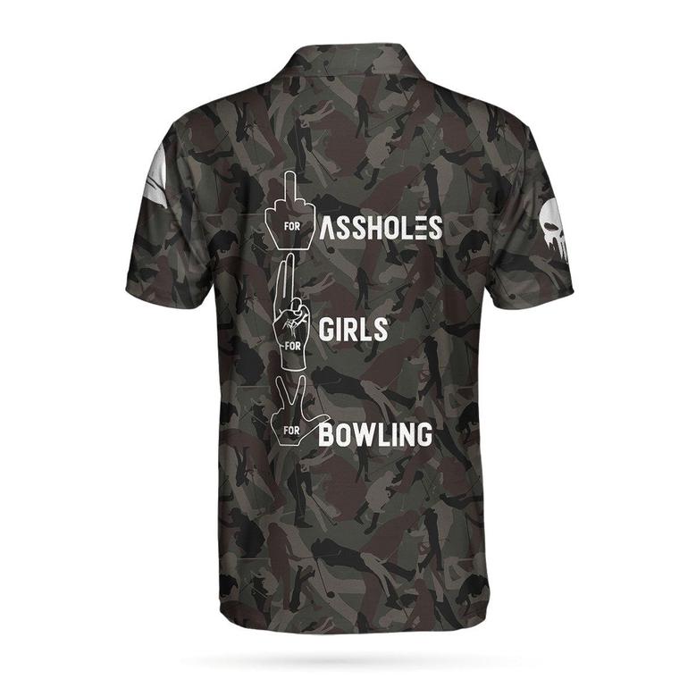 Hand Instruction For Girl And Bowling American Flag Polo Shirt, Funny Hand Signs Camouflaged Bowling Polo Shirt For Men Coolspod