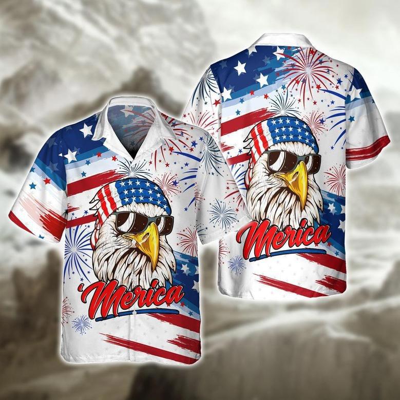 Happy Independence's Day Usa Eagle Hawaiian Shirts, Fourth Of Jul Aloha Hawaii Beach Shirt Short Sleeve