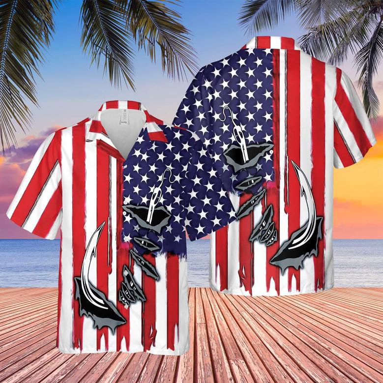 Hawaii Shirt - Fishing Hook American Flag Unisex Hawaiian Shirt