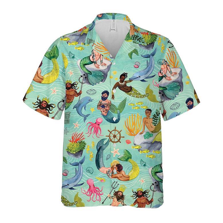 Hawaiian Aloha Shirts Cartoon Mermaid Pattern