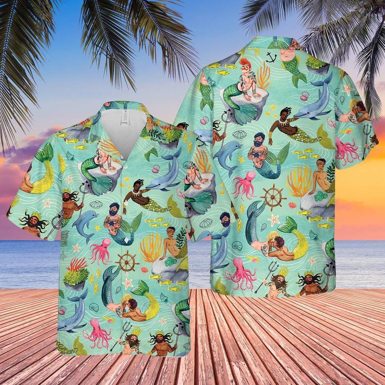 Hawaiian Aloha Shirts Cartoon Mermaid Pattern