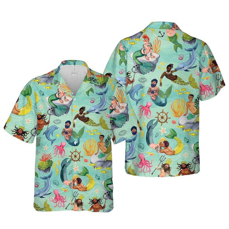 Hawaiian Aloha Shirts Cartoon Mermaid Pattern