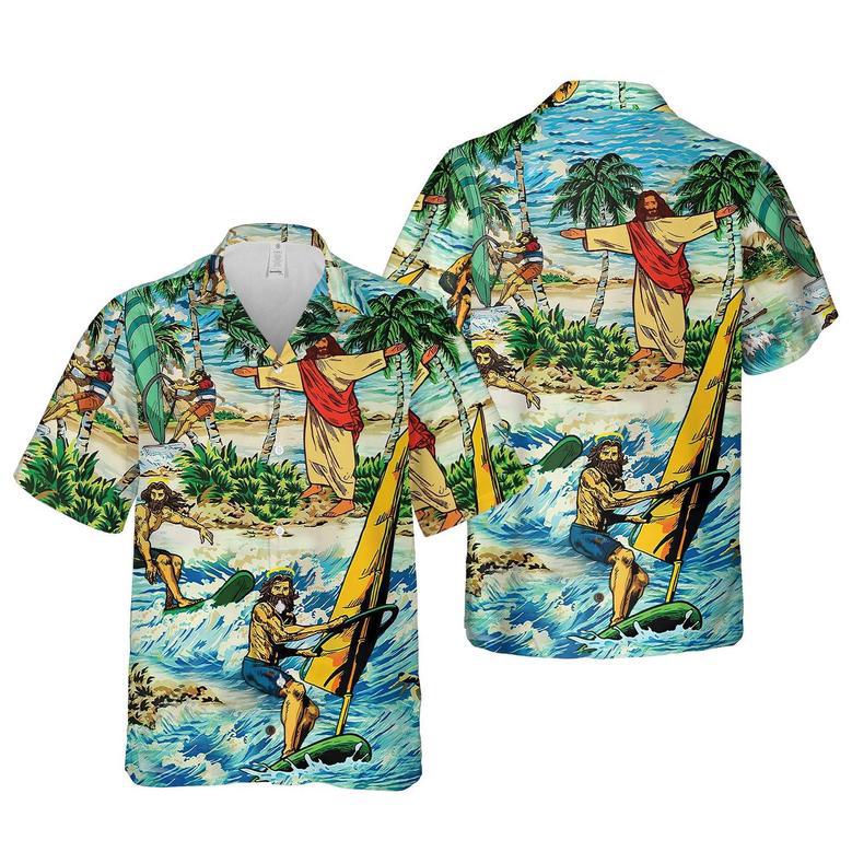 Hawaiian Aloha Shirts Funny Jesus Surfing