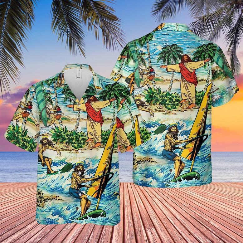 Hawaiian Aloha Shirts Funny Jesus Surfing