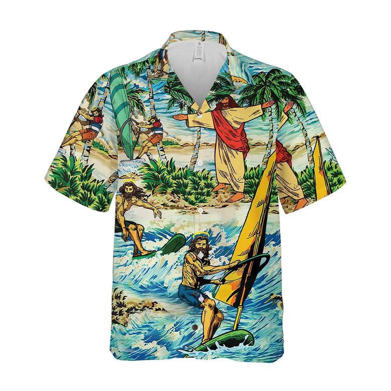 Hawaiian Aloha Shirts Funny Jesus Surfing