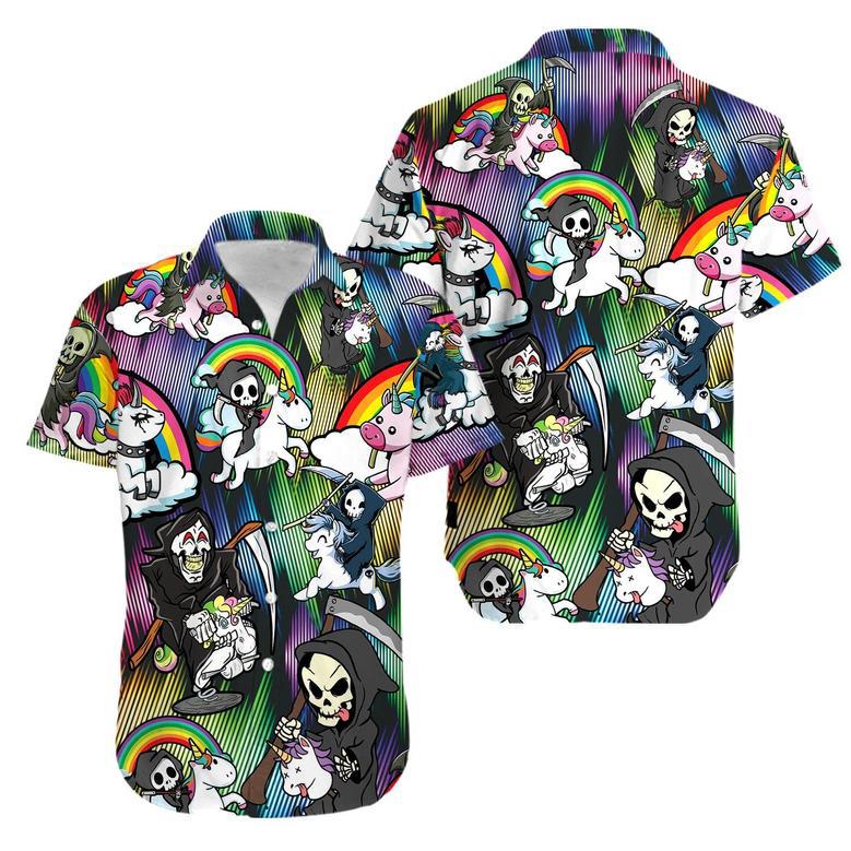 Hawaiian Aloha Shirts Grim Reaper Riding A Unicorn