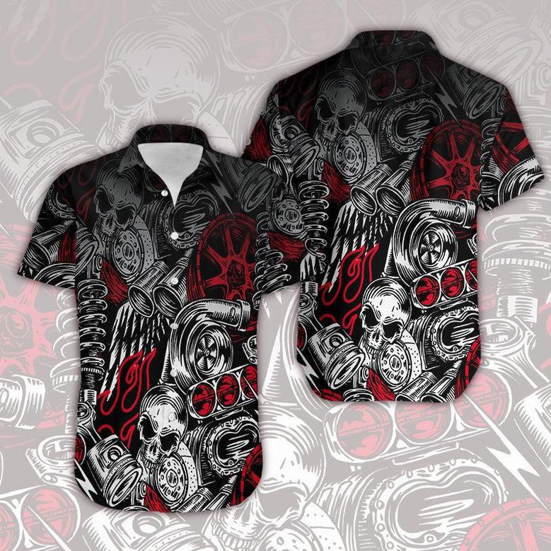 Hawaiian Aloha Shirts Motorbike Skull Art