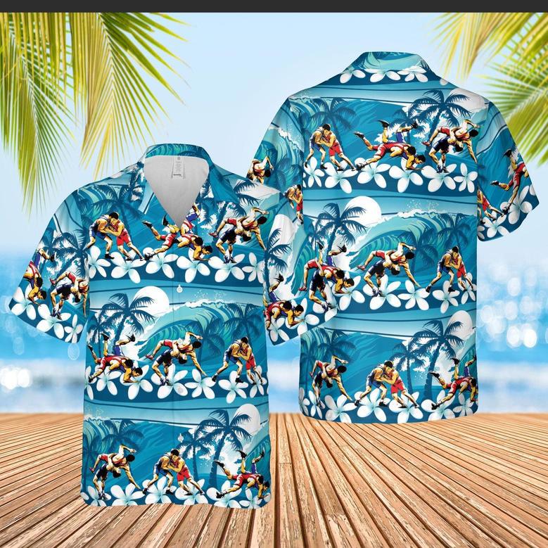 Hawaiian Aloha Shirts Wrestling Blue Waves