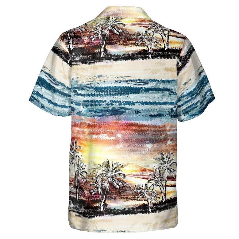 Hawaiian Camp Collar Short Sleeve Button Down Shirt Palms Art, Hawaii Aloha Shirts