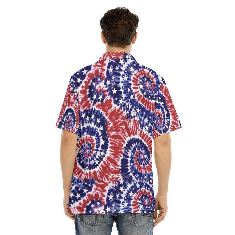 Hawaiian Camp Collar Short Sleeve Button-Down Shirt Tie Dye Swirls Usa