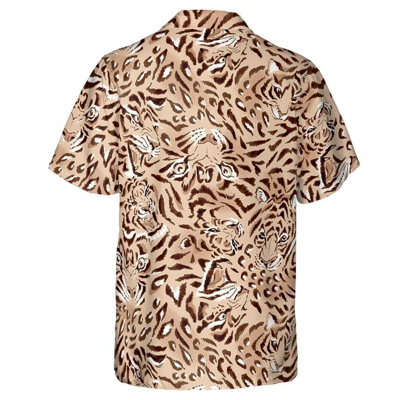 Hawaiian Camp Collar Short Sleeve Button-Down Shirt Tiger Faces, Tiger Hawaiian Shirts