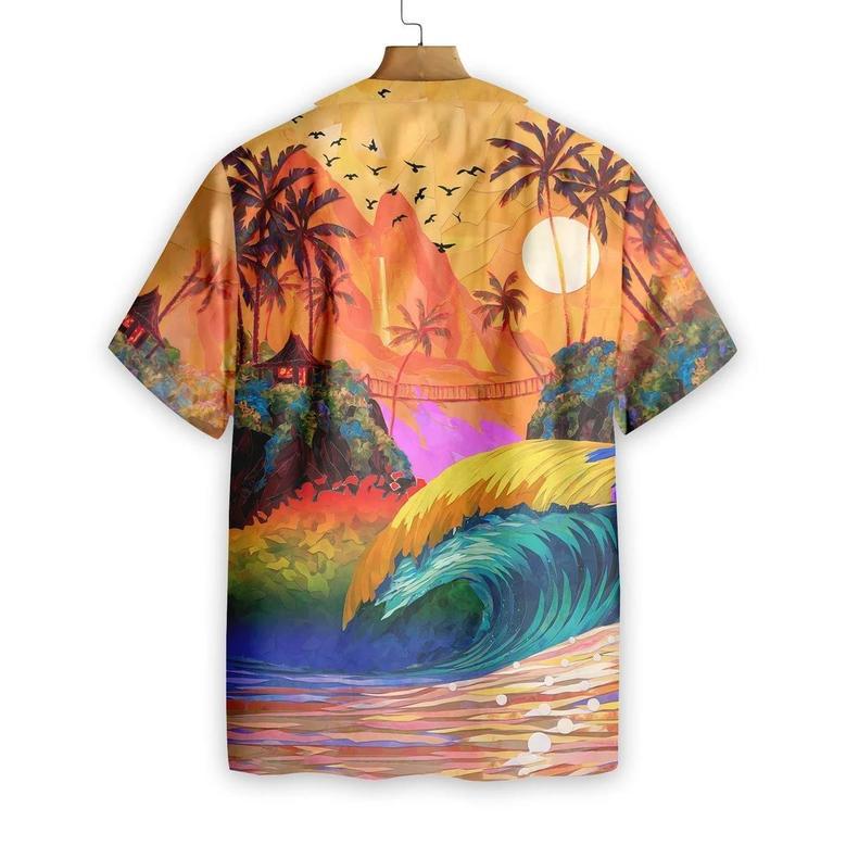 Hawaiian Pride, Lgbt Sunset And Wave Sea Background Hawaiian Shirt