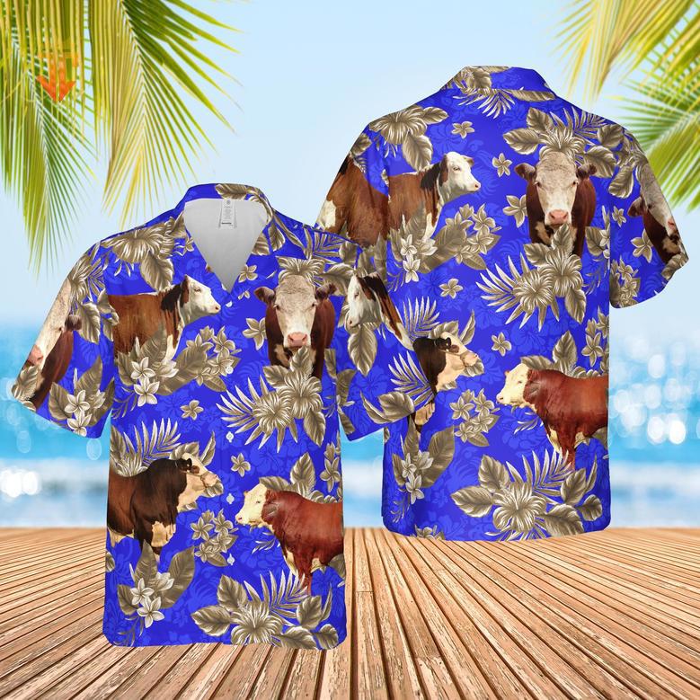 Hereford Cattle Lovers Aloha Pattern All Over Printed Hawaiian Shirt