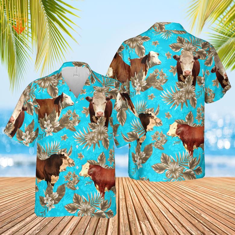 Hereford Cattle Lovers Aloha Pattern All Over Printed Hawaiian Shirt