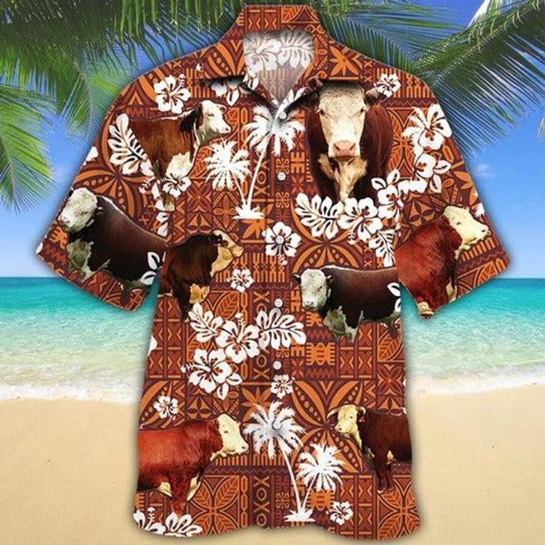 Hereford Cattle Lovers Red Tribal Hawaiian Shirt, Unisex Print Aloha Short Sleeve Casual Shirt