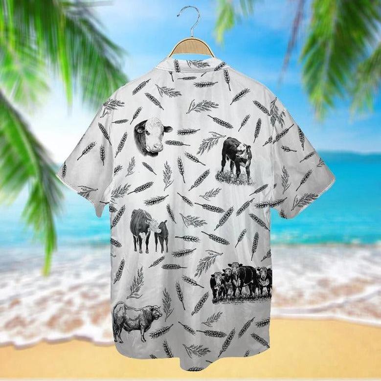 Hereford Cattle Pattern Hawaiian, Unisex Print Aloha Short Sleeve Casual Shirt, Gift For Cow Lover