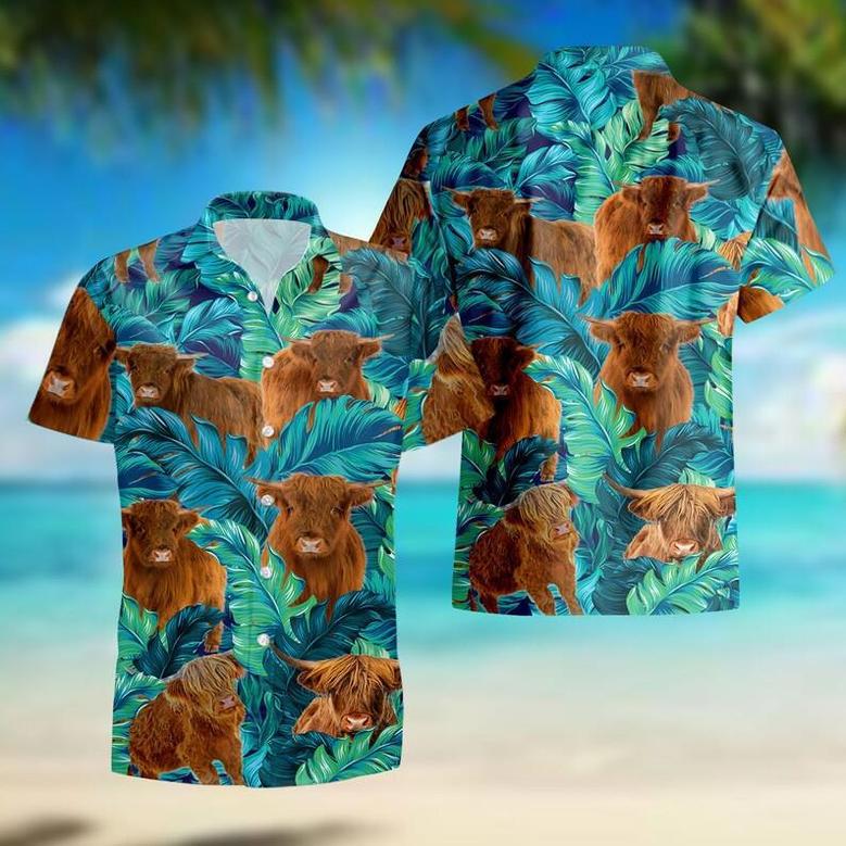 Highland Cattle Hawaii Shirt, Cow Lover Aloha Shirt, Farm Lovers Hawaiian Shirt