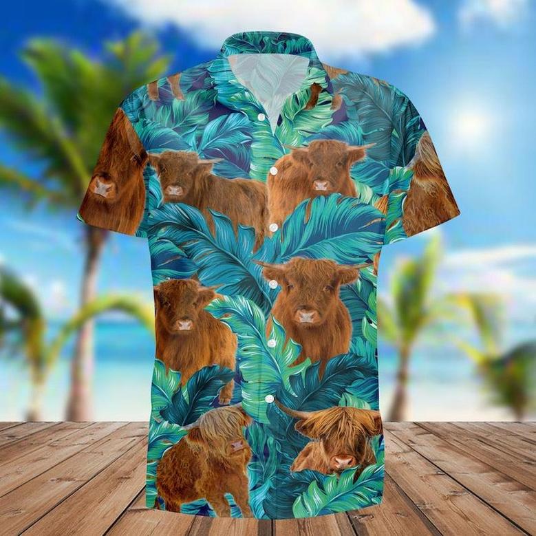 Highland Cattle Hawaii Shirt, Cow Lover Aloha Shirt, Farm Lovers Hawaiian Shirt