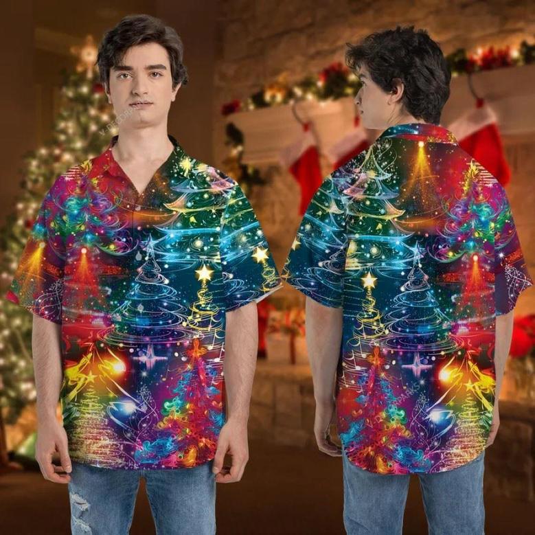 Hologram Xmas Tree Unisex Hawaiian Shirt, Xmas Hawaiian Shirts