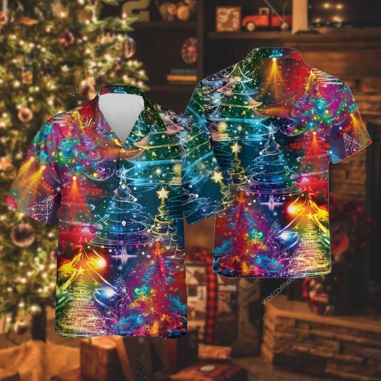 Hologram Xmas Tree Unisex Hawaiian Shirt, Xmas Hawaiian Shirts