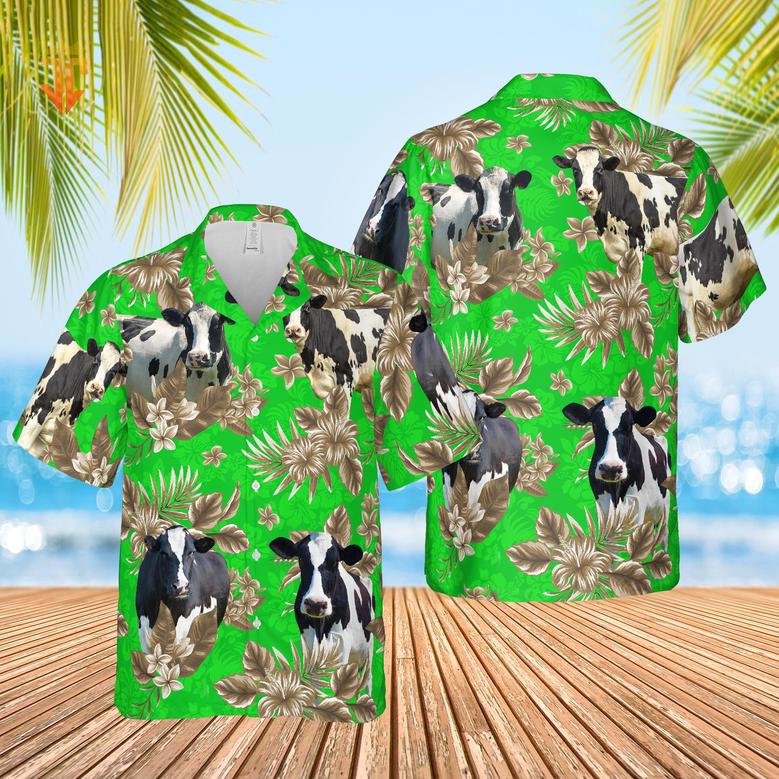 Holstein Friesian Cattle Lovers Aloha Pattern All Over Printed Hawaiian Shirt