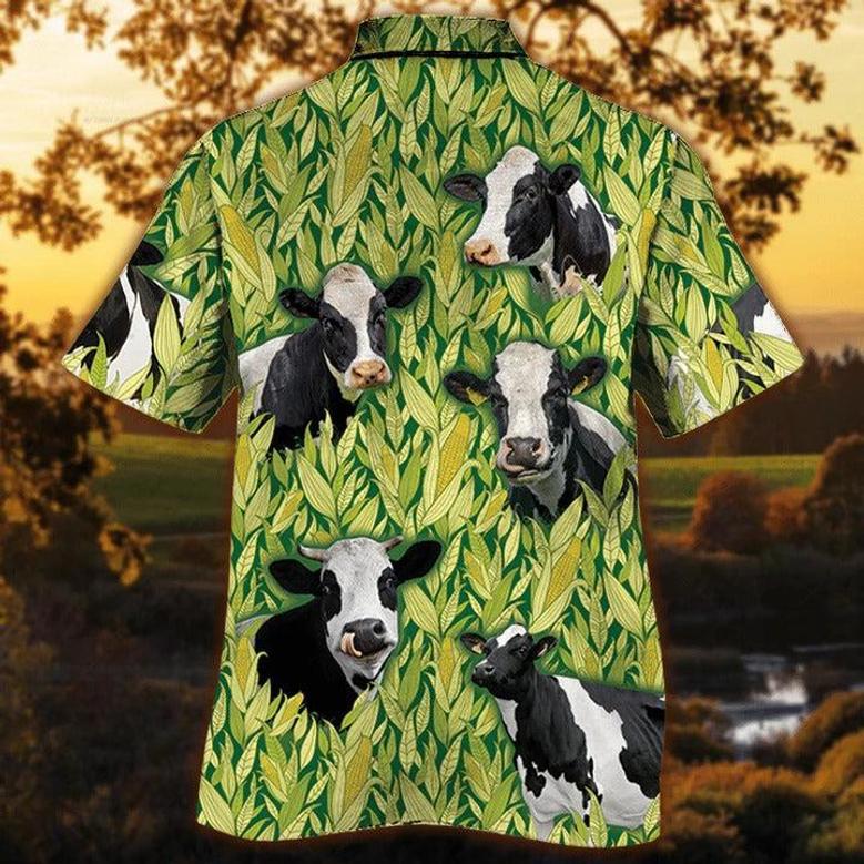 Holstein Friesian Cattle Lovers Corn Pattern Hawaiian Shirt, Cow Hawaiian Aloha Beach Shirt