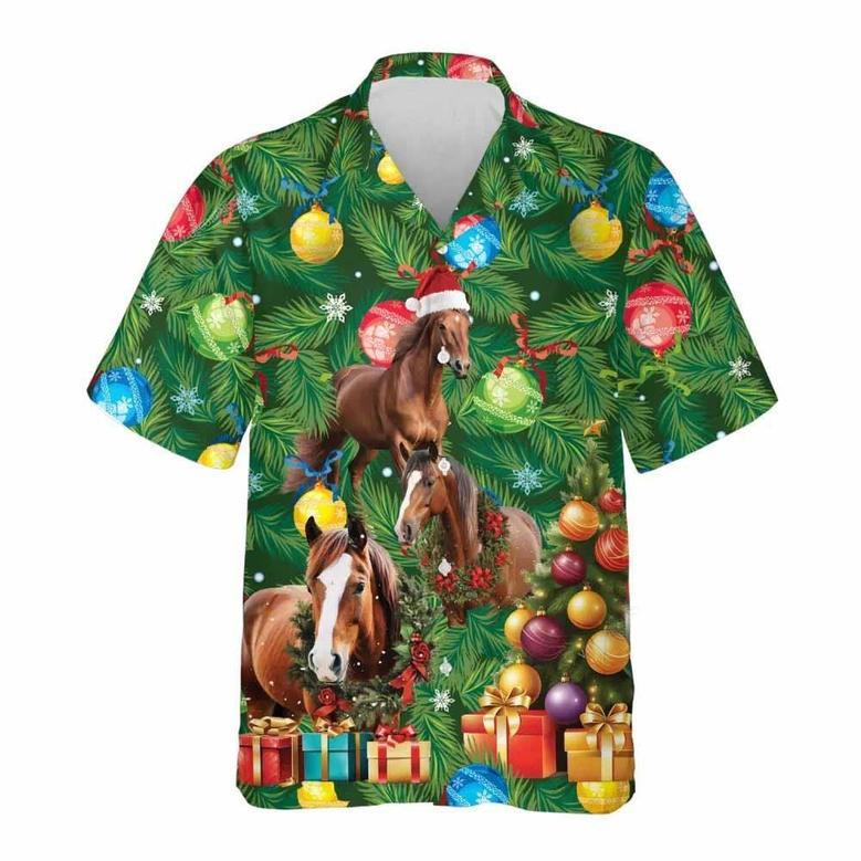 Horse Christmas Pine Tree Hawaiian Shirt, Xmas Hawaiian Shirts