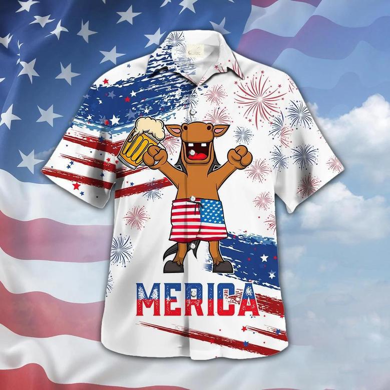 Horse Drink Beer Hawaiian Shirt Cute Merica Beer American Flag Pattern Hawaiian Shirts