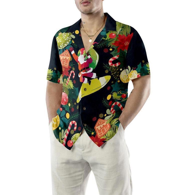 Hyperfavor Christmas Santa Surfing Hawaiian Shirt, Xmas Hawaiian Shirts