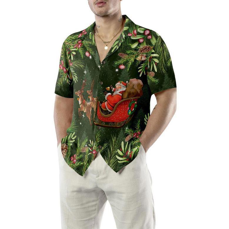 Hyperfavor Santa Santa Riding Sleigh Pattern Hawaiian Shirt, Christmas Shirts, Xmas Hawaiian Shirts