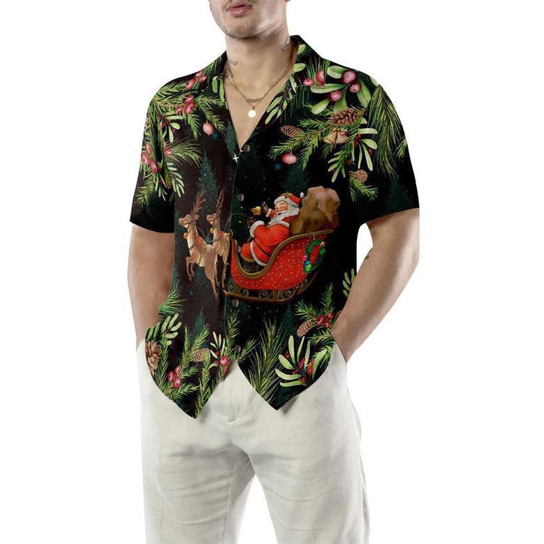 Hyperfavor Santa Santa Riding Sleigh Pattern Hawaiian Shirt, Xmas Hawaiian Shirts