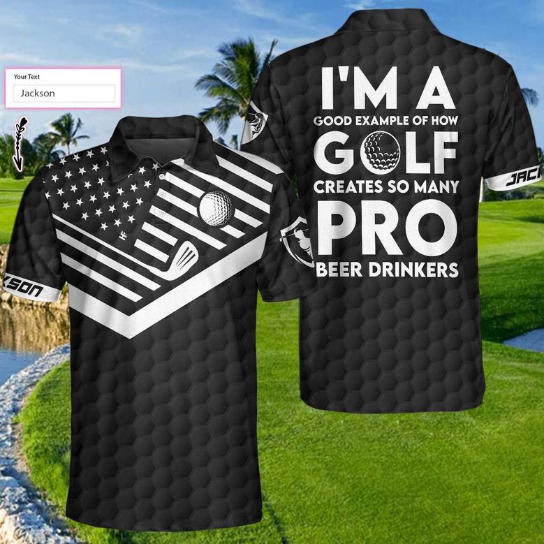 I'm A Golf Pro And Beer Drinker Custom Polo Shirt, Personalized Golf American Flag Polo Shirt, Golf Shirt For Beer Lovers Coolspod