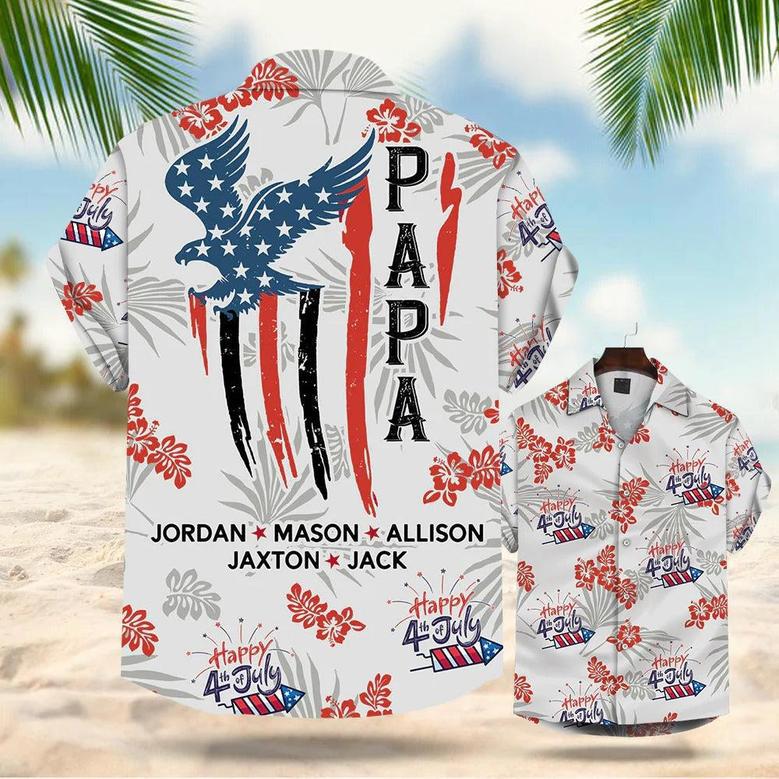 Independence Day Dad Hawaiian Shirt Personalized Papa Of July Summer Hibiscus Hawaiian Shirt For Dad Papa