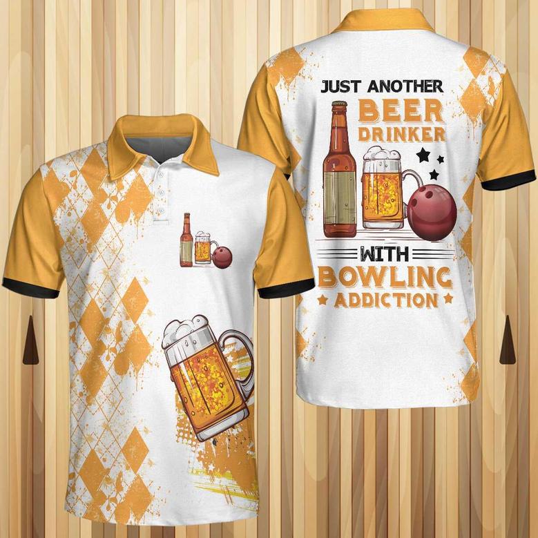 Just Another Beer Drinker With Bowling Addiction Polo Shirt, Funny Bowling Shirt For Beer Lovers Coolspod