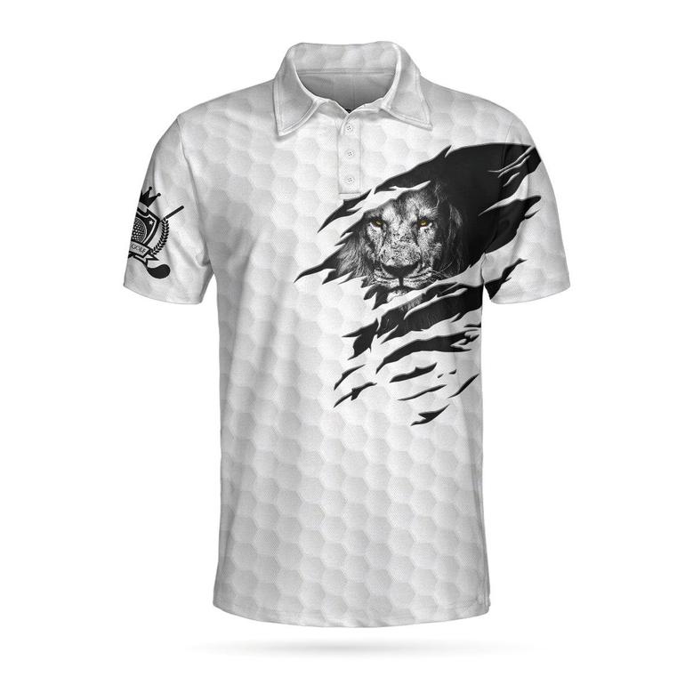 King Of Swings Lion Golfing Polo Shirt, Black And White Lion King Sketching Polo Shirt, Best Golf Shirt For Men Coolspod