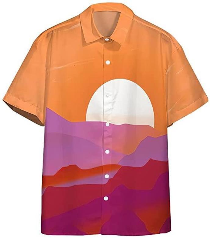 Lesbian Pride Sunrise Hawaiian Shirt, Hawaiian Pocket Shirt Unisex Full Print For Tropical Summer Holiday Vacation Full Size