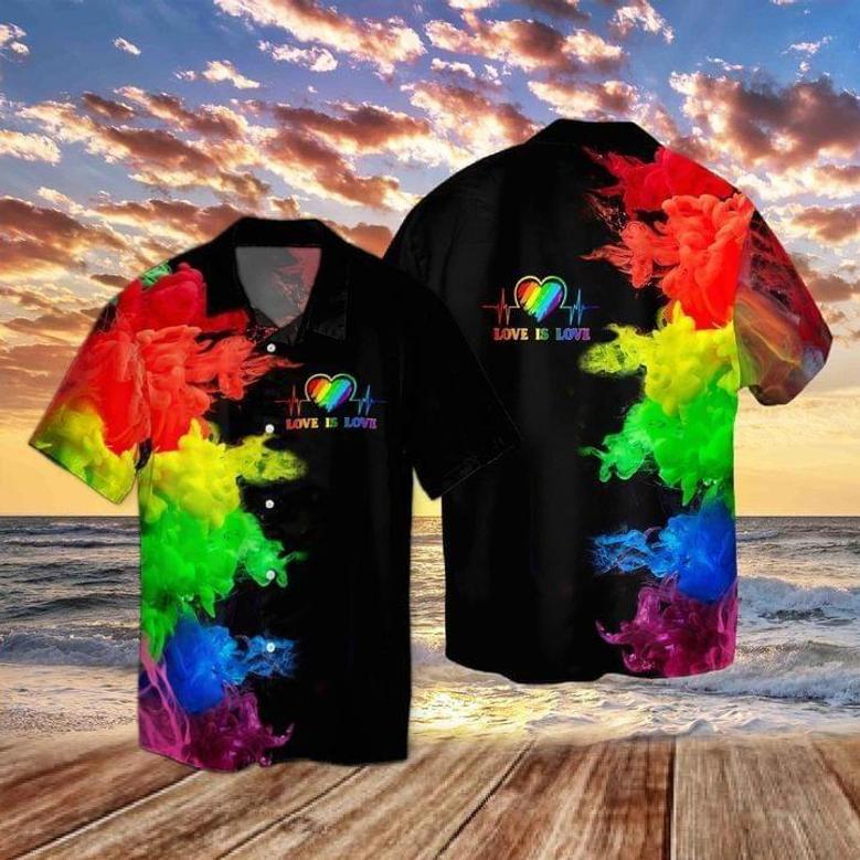 Lgbt Hawaiian Shirt Love Is Love Heartbeat Rainbow Smoke Hawaiian Aloha Shirt