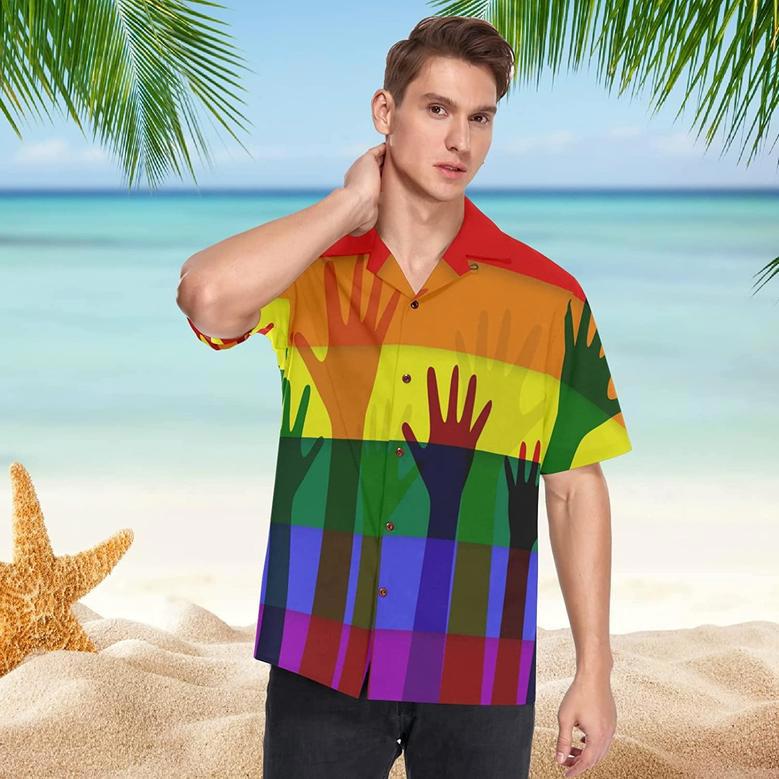 Lgbt Rainbow Flag Men's Hawaiian Shirt, Pride Ally Hawaii Shirt, Ally Pride Hawaiian Shirt