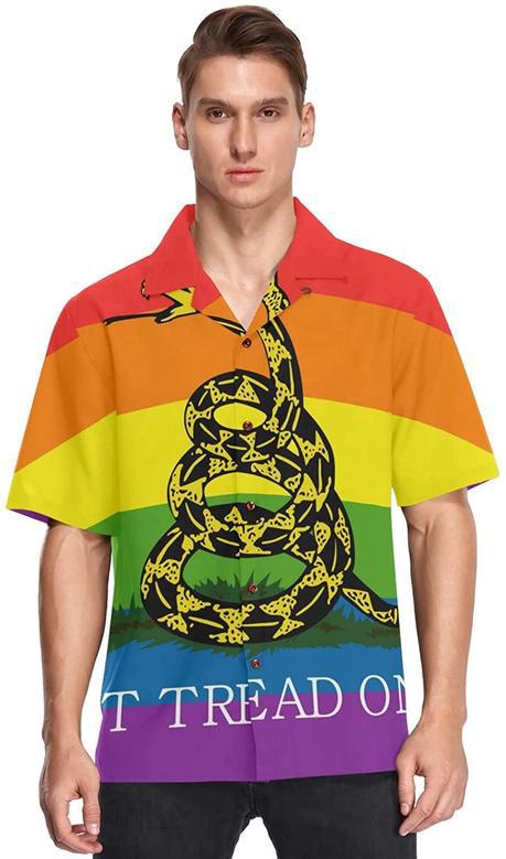 Lgbt Rainbow Rattlesnake Men's Hawaiian Shirt Short Sleeves Button Down Aloha Shirts Beach Lgbtq