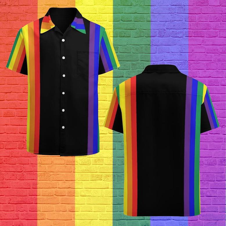 Lgbt Stripes Hawaiian Vintage Shirt Mens Button Down Plus Size Tropical Hawaii Beach Shirts