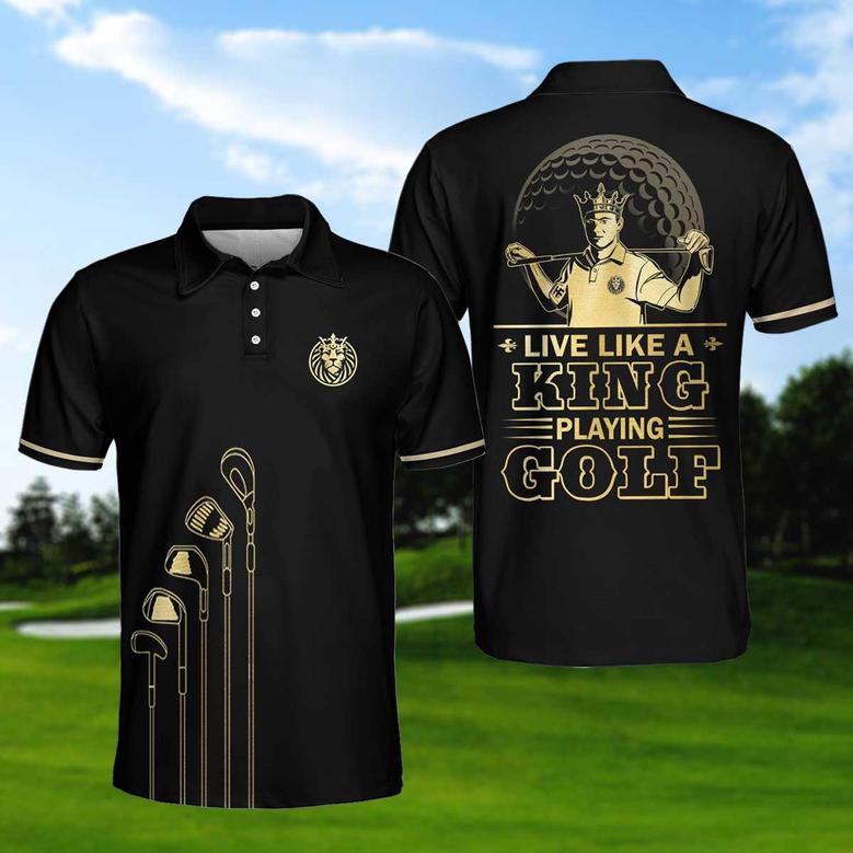 Live Like A King Playing Golf Black And Gold Polo Shirt, Luxury Golfer Polo Shirt, Best Golf Shirt For Men Coolspod
